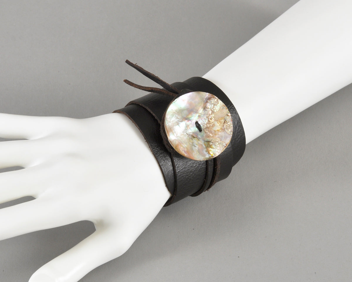 Handmade Leather Wrap Bracelet with Paua Shell Button-Adjustable Rustic Boho Bracelet-Unisex Natural Jewelry Gift Tamara Scott Designs