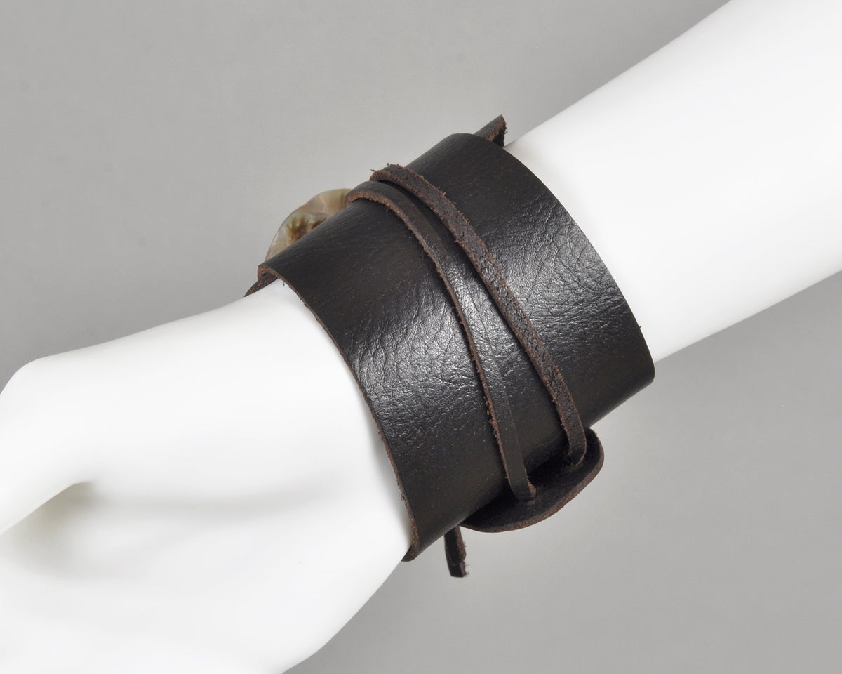 Handmade Leather Wrap Bracelet with Paua Shell Button-Adjustable Rustic Boho Bracelet-Unisex Natural Jewelry Gift Tamara Scott Designs