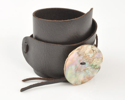 Handmade Leather Wrap Bracelet with Paua Shell Button-Adjustable Rustic Boho Bracelet-Unisex Natural Jewelry Gift Tamara Scott Designs