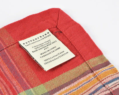Pottery Barn Stewart Tartan Plaid Cotton Standard Size Napkin-Red Green Christmas-Quantity 1