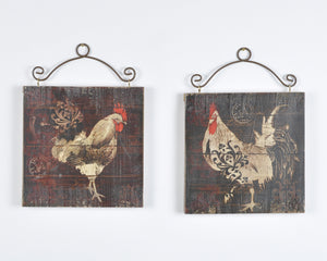 Home Decor-Vintage Rooster Wall Art Signs With Decorative Wire Hangers-Farmhouse Décor-Set of Two Tamara Scott Designs