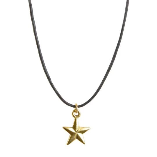 Finished Jewelry-Antique Gold Tiny Star Leather Necklace-16 Inches