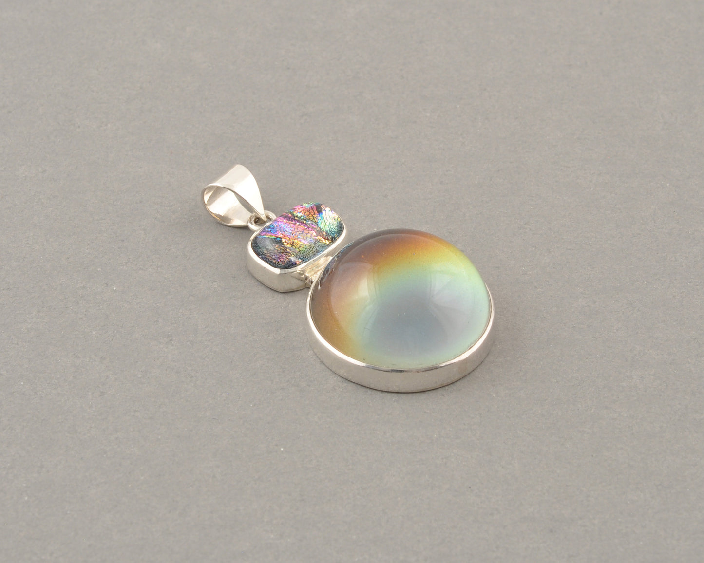 Mirage Dichroic Pendant #2–Sterling Silver Color-Changing Glass Pendant–25x39mm Mood Jewelry-One of A Kind