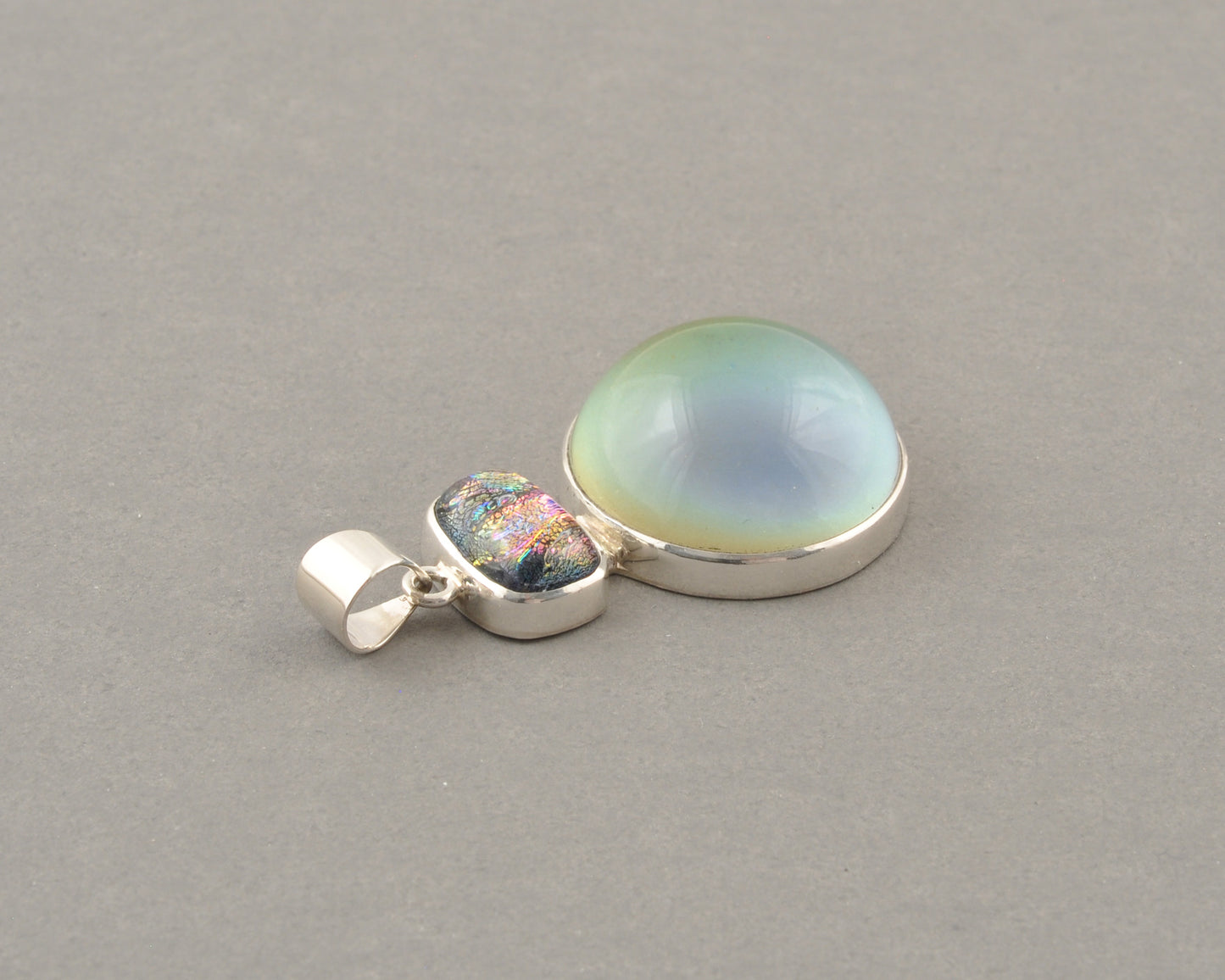 Mirage Dichroic Pendant #2–Sterling Silver Color-Changing Glass Pendant–25x39mm Mood Jewelry-One of A Kind