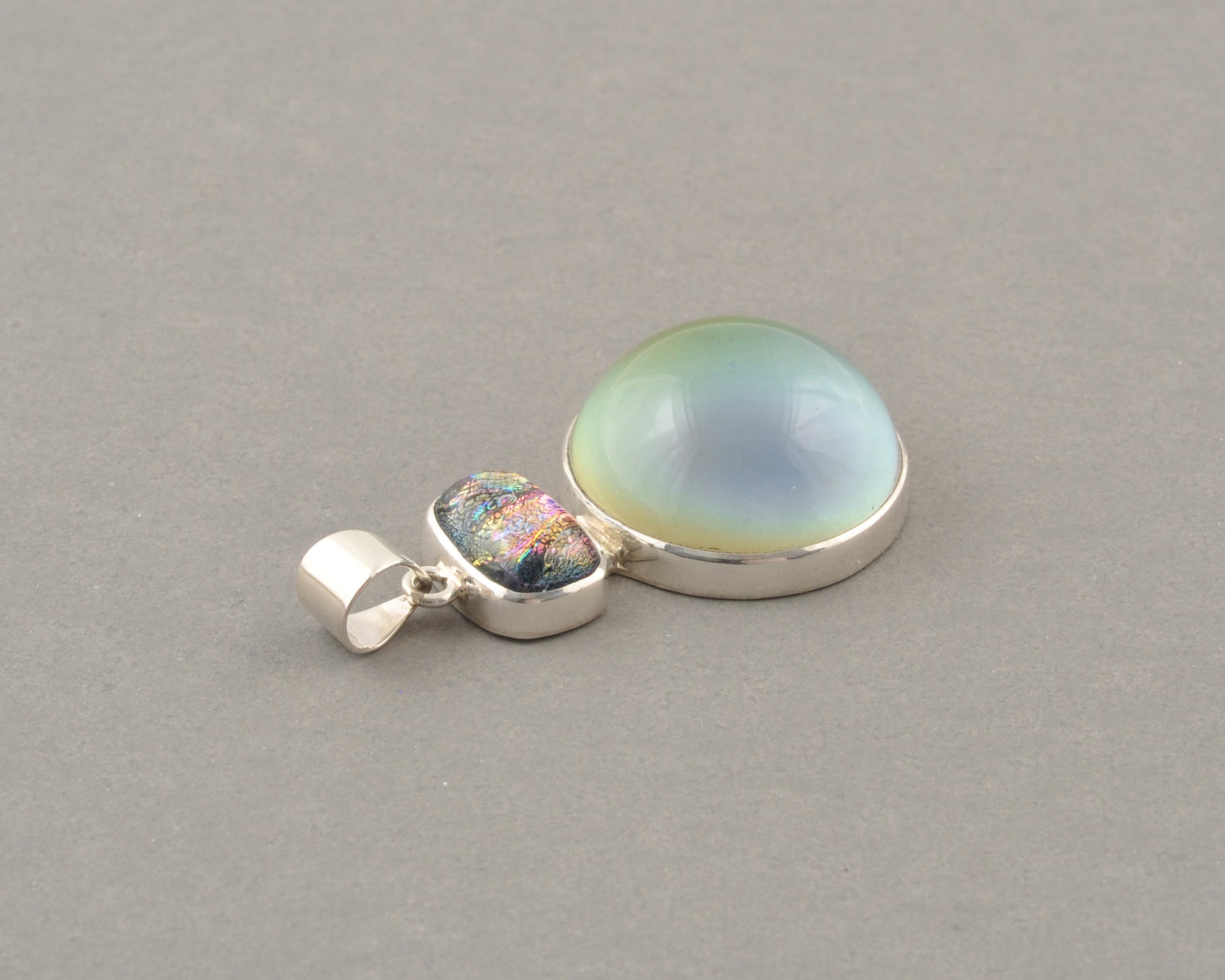 Mirage Dichroic Pendant #2–Sterling Silver Color-Changing Glass Pendant–25x39mm Mood Jewelry-One of A Kind