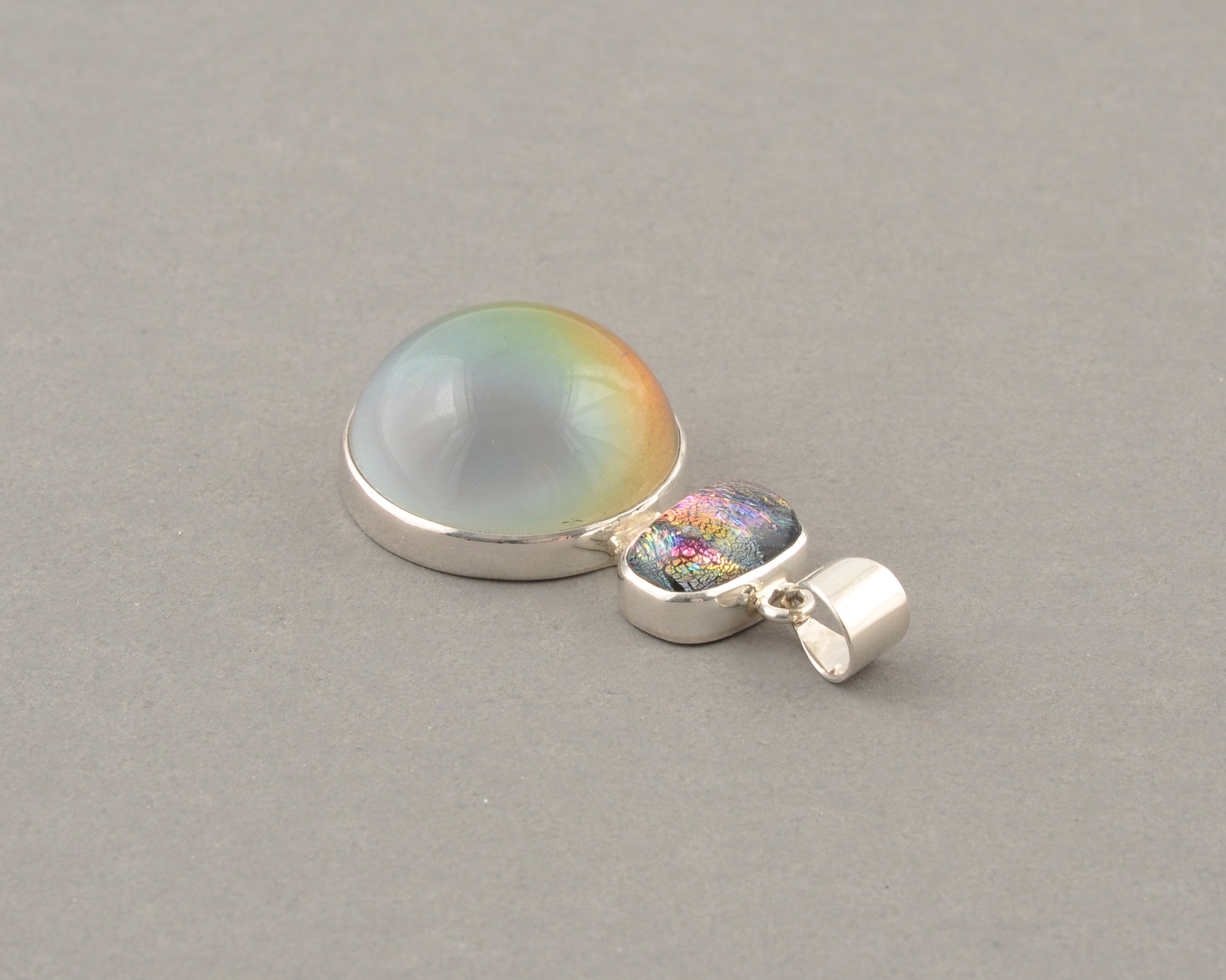 Mirage Dichroic Pendant #2–Sterling Silver Color-Changing Glass Pendant–25x39mm Mood Jewelry-One of A Kind
