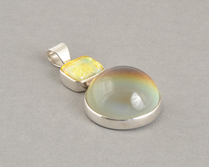 Mirage Dichroic Pendant #1–Sterling Silver Color-Changing Glass Pendant–25x39mm Mood Jewelry-One of A Kind