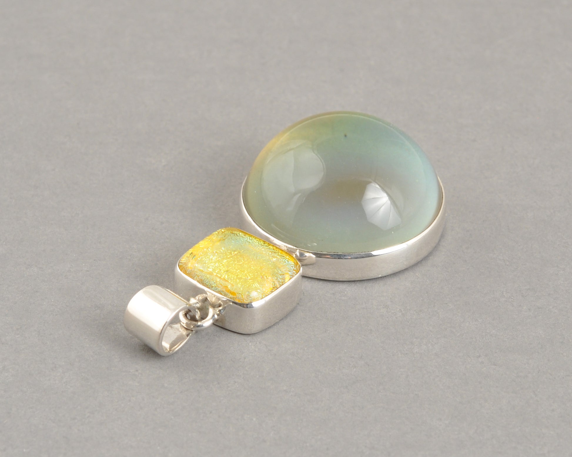 Mirage Dichroic Pendant #1–Sterling Silver Color-Changing Glass Pendant–25x39mm Mood Jewelry-One of A Kind