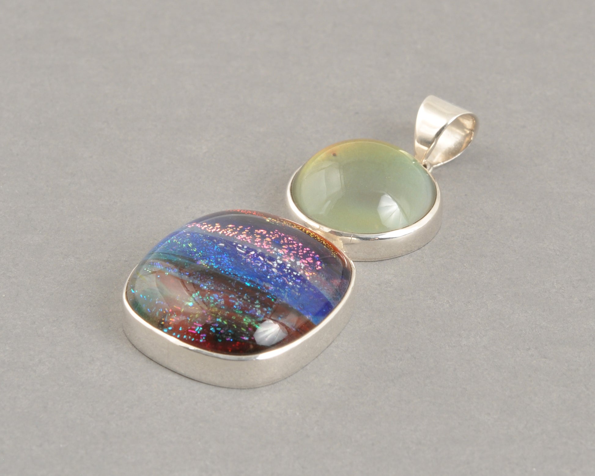 Mirage Dichroic Pendant #8–Sterling Silver Color-Changing Glass Pendant–25x39mm Mood Jewelry-One of A Kind
