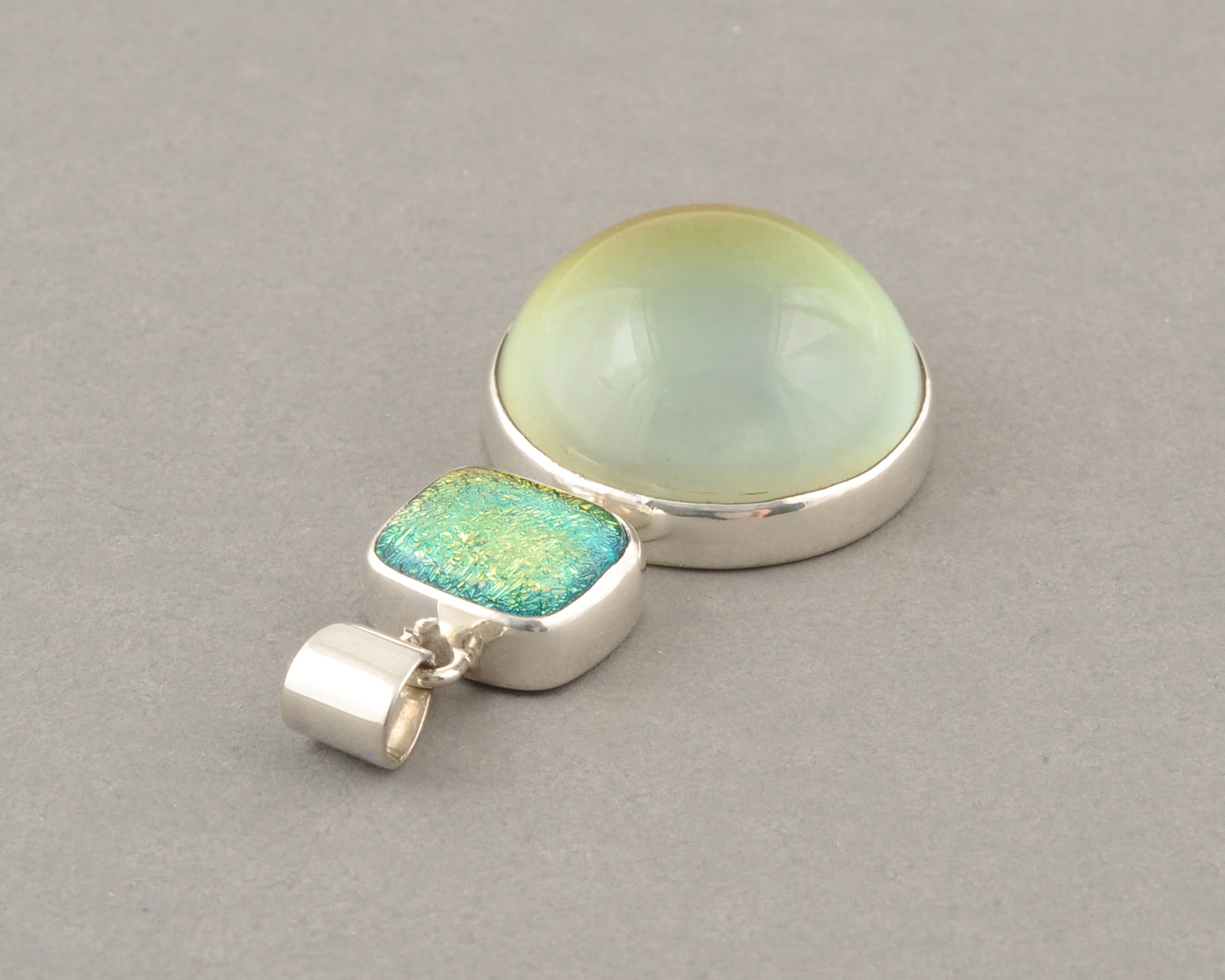 Mirage Dichroic Pendant #4–Sterling Silver Color-Changing Glass Pendant–25x39mm Mood Jewelry-One of A Kind