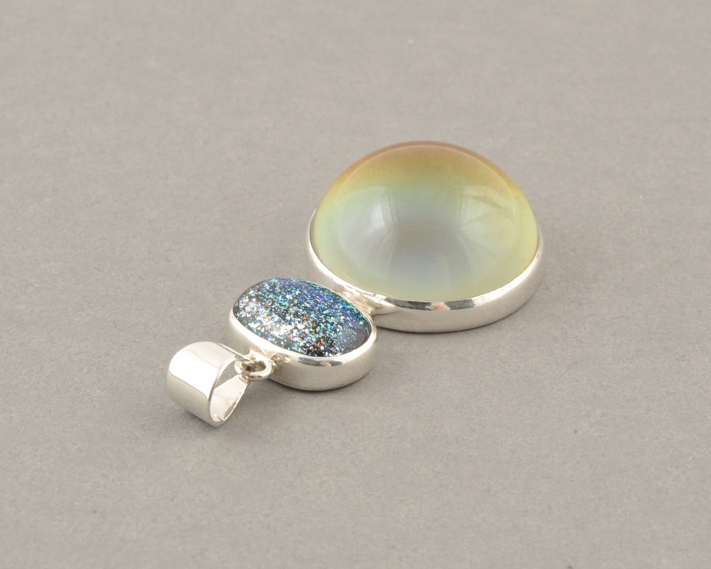 Mirage Dichroic Pendant #5–Sterling Silver Color-Changing Glass Pendant–25x39mm Mood Jewelry-One of A Kind