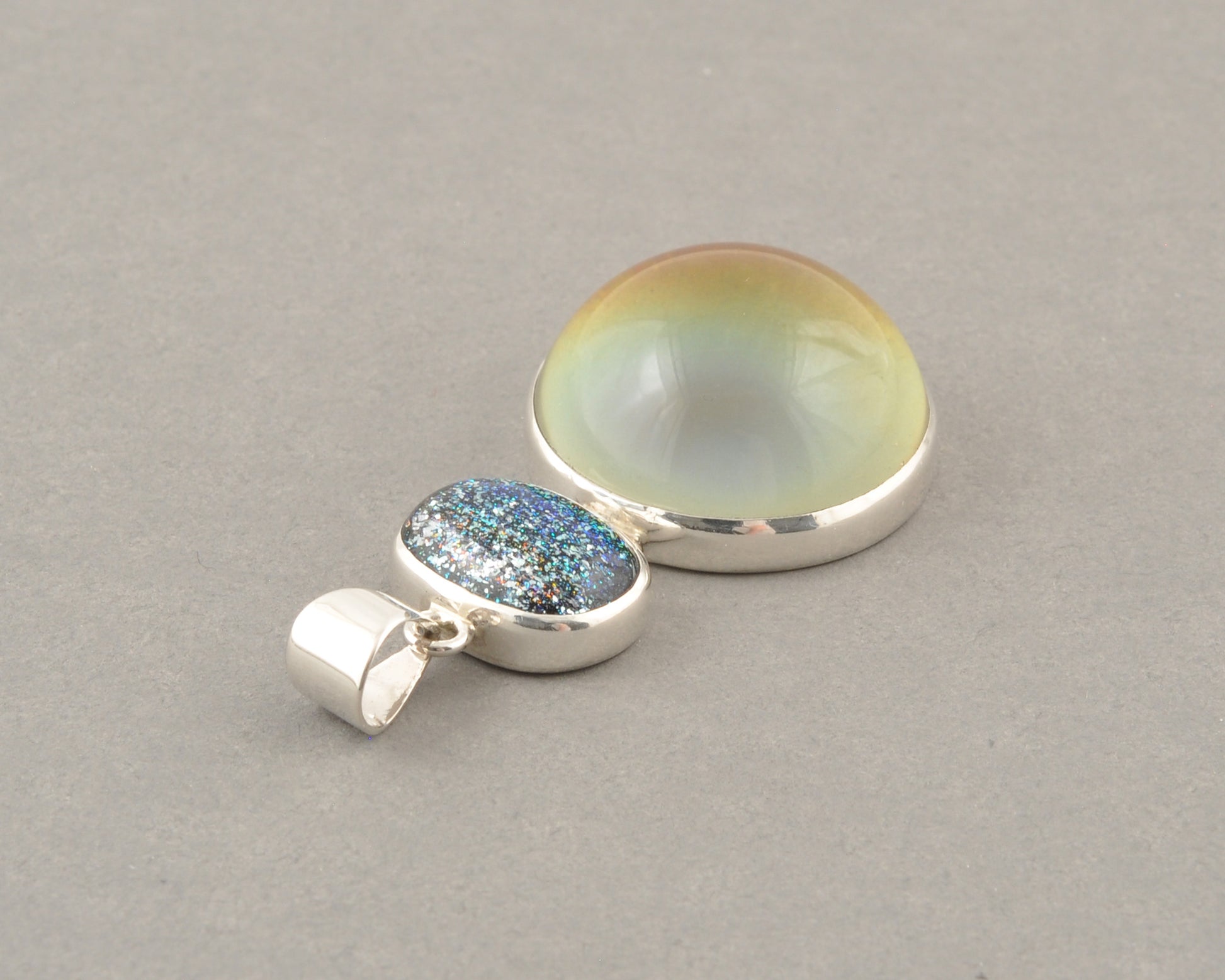 Mirage Dichroic Pendant #5–Sterling Silver Color-Changing Glass Pendant–25x39mm Mood Jewelry-One of A Kind