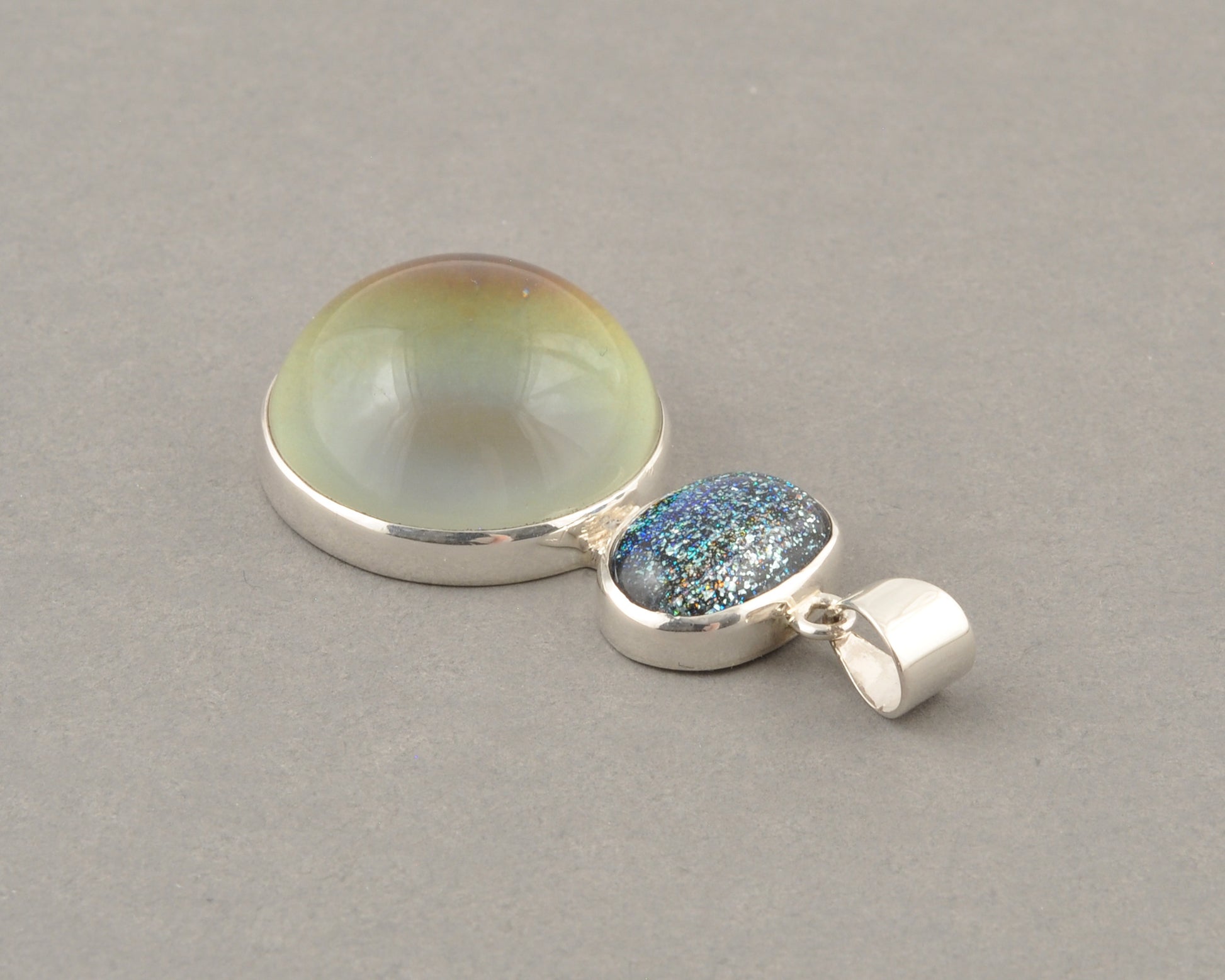 Mirage Dichroic Pendant #5–Sterling Silver Color-Changing Glass Pendant–25x39mm Mood Jewelry-One of A Kind