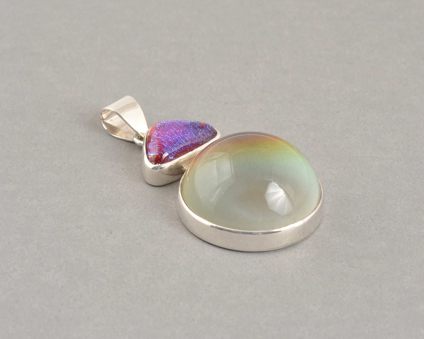 Mirage Dichroic Pendant #7–Sterling Silver Color-Changing Glass Pendant–25x39mm Mood Jewelry-One of A Kind