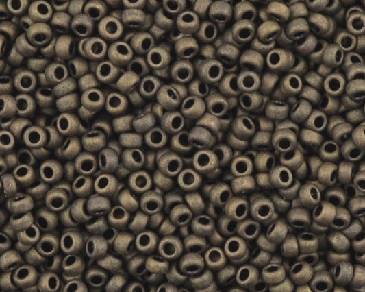 Miyuki 15/0 round seed beads in 2004 matte metallic dark olive, 7 gram tube