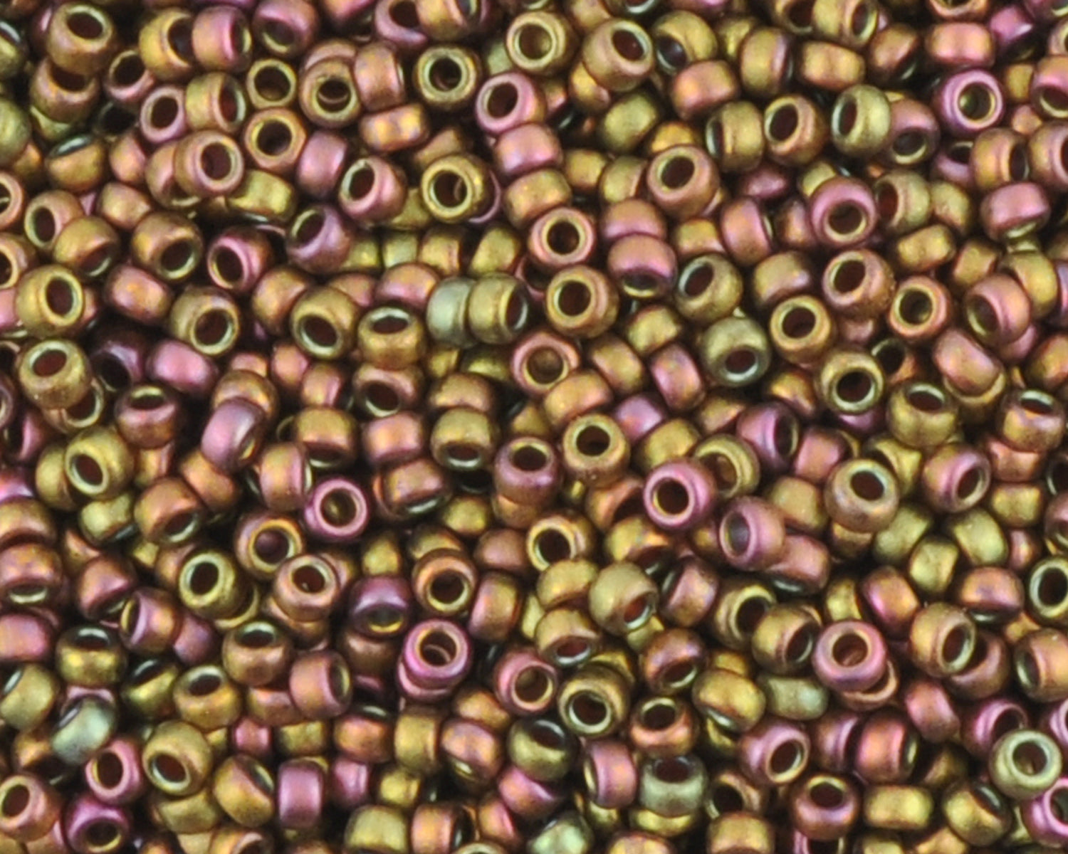 Miyuki 15/0 round seed beads in 2035 matte metallic khaki iris, 7 gram tube