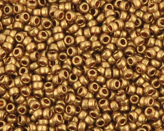 Miyuki 15/0 round seed beads in 457L metallic light bronze, 7 gram tube