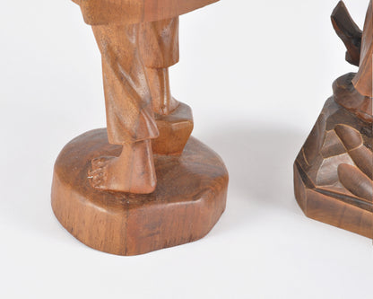 Vintage Oberammergau German Hand Carved Wood Figurines Pair - Bavarian Folk Art-RARE FIND
