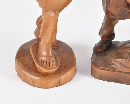 Vintage Oberammergau German Hand Carved Wood Figurines Pair - Bavarian Folk Art-RARE FIND