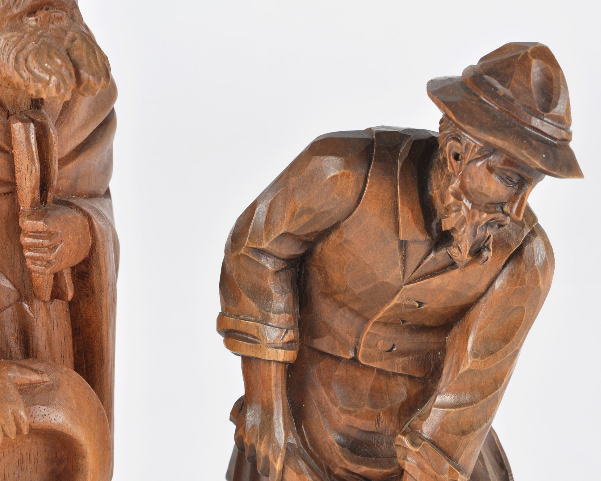 Vintage Oberammergau German Hand Carved Wood Figurines Pair - Bavarian Folk Art-RARE FIND