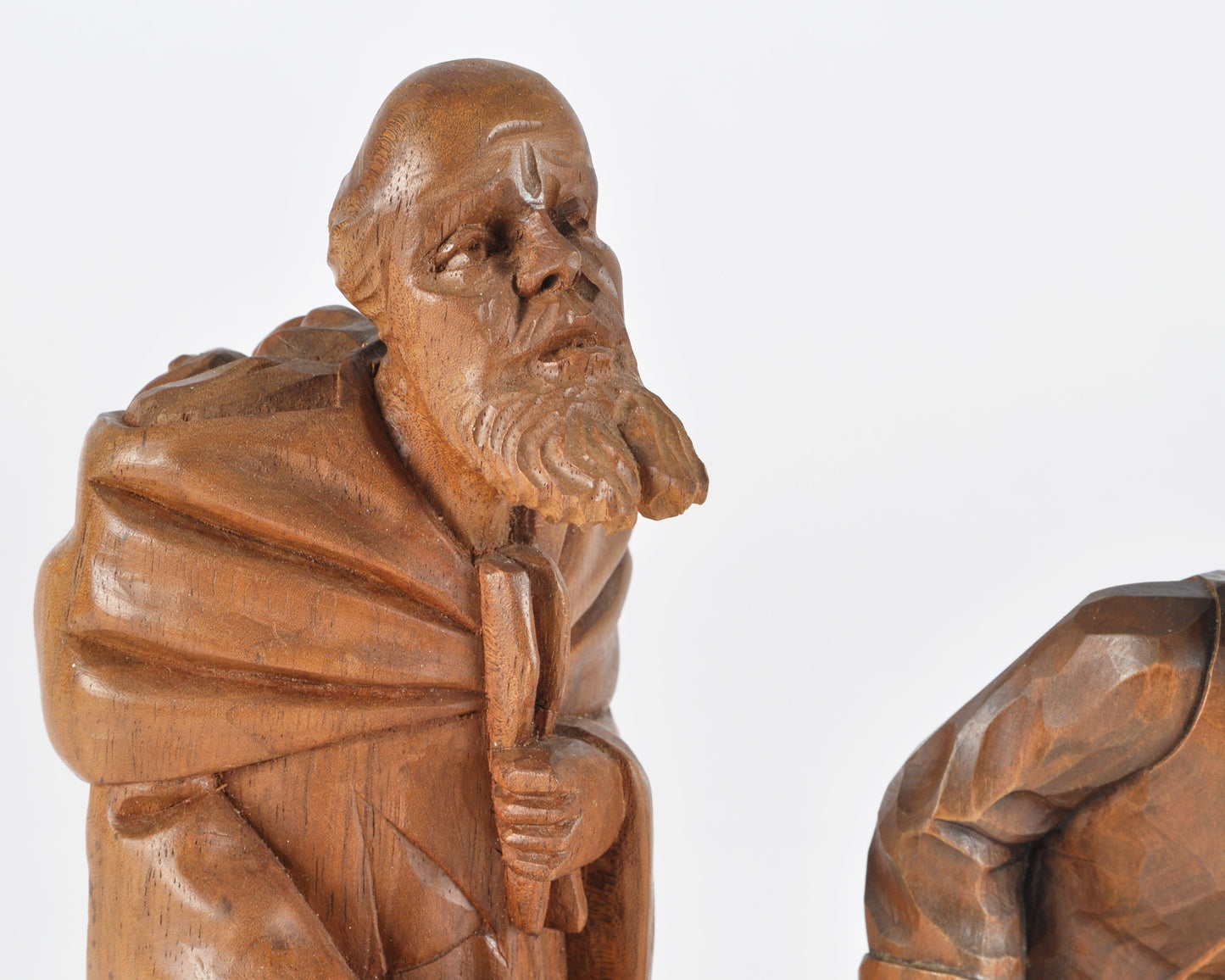 Vintage Oberammergau German Hand Carved Wood Figurines Pair - Bavarian Folk Art-RARE FIND