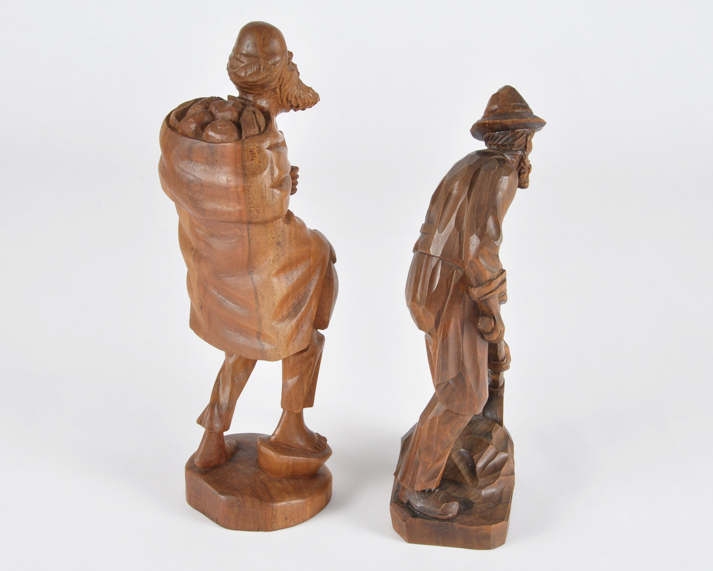 Vintage Oberammergau German Hand Carved Wood Figurines Pair - Bavarian Folk Art-RARE FIND