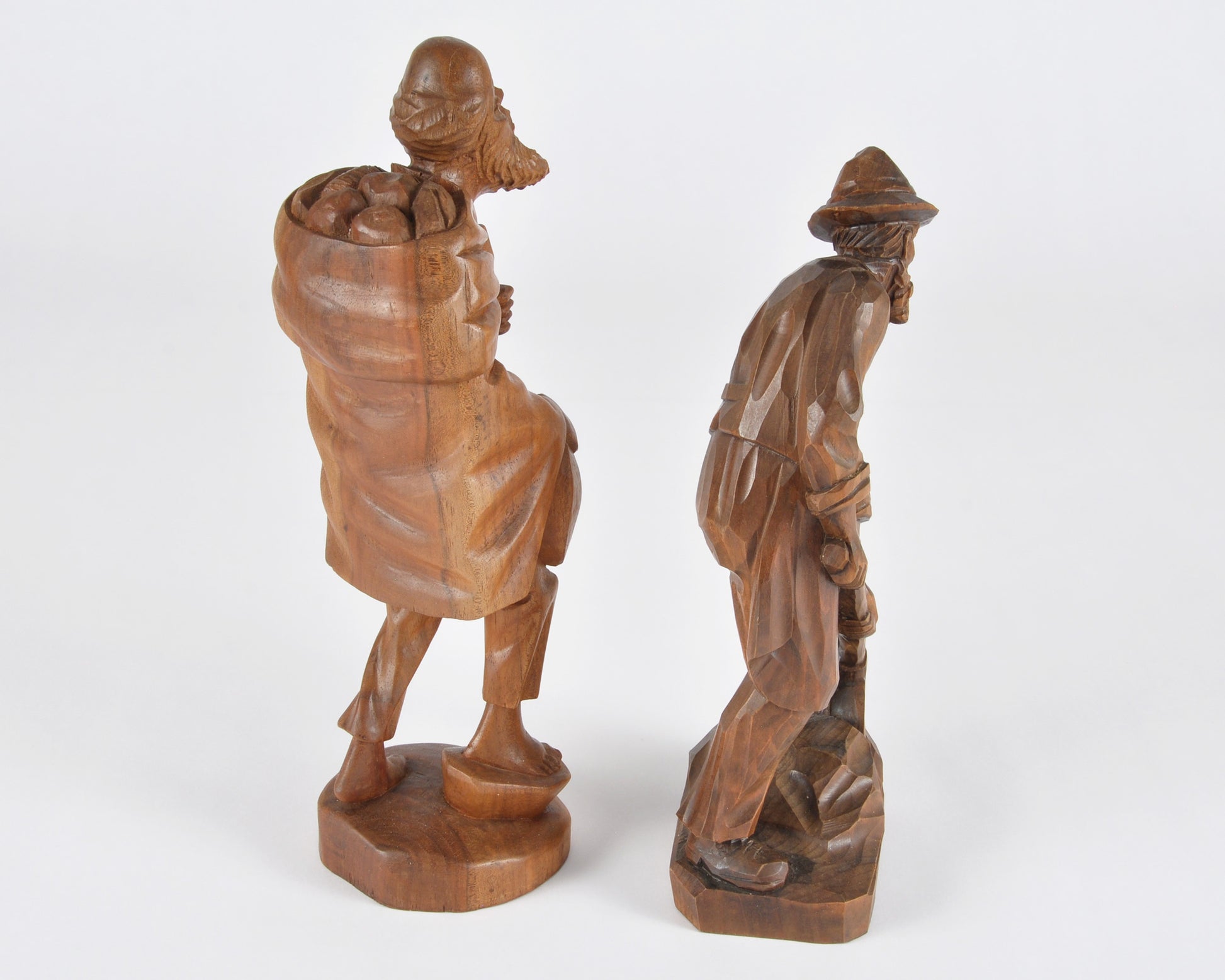 Vintage Oberammergau German Hand Carved Wood Figurines Pair - Bavarian Folk Art-RARE FIND