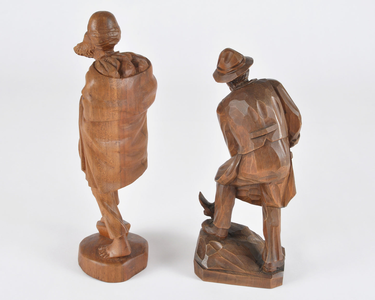 Vintage Oberammergau German Hand Carved Wood Figurines Pair - Bavarian Folk Art-RARE FIND
