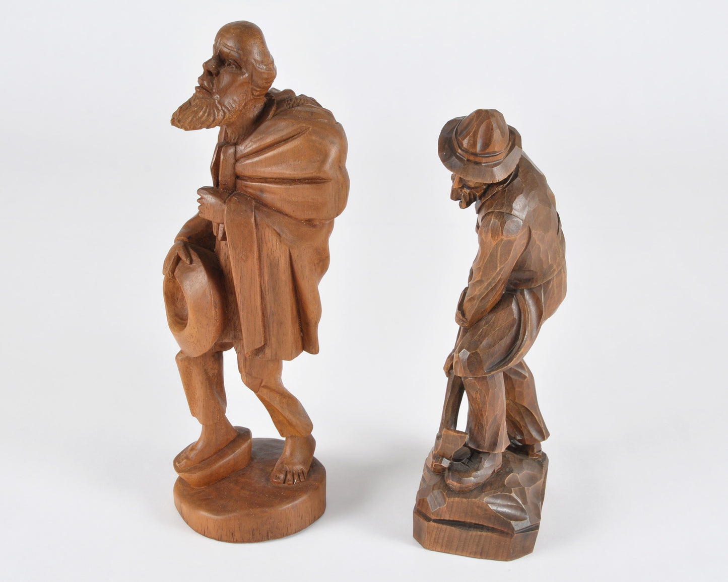 Vintage Oberammergau German Hand Carved Wood Figurines Pair - Bavarian Folk Art-RARE FIND