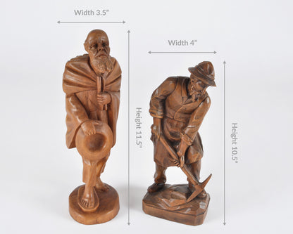 Vintage Oberammergau German Hand Carved Wood Figurines Pair - Bavarian Folk Art-RARE FIND