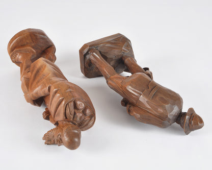 Vintage Oberammergau German Hand Carved Wood Figurines Pair - Bavarian Folk Art-RARE FIND