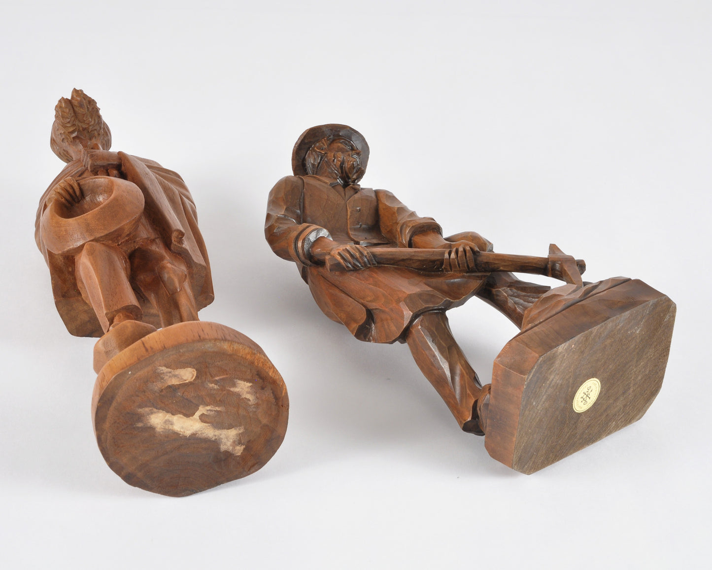 Vintage Oberammergau German Hand Carved Wood Figurines Pair - Bavarian Folk Art-RARE FIND