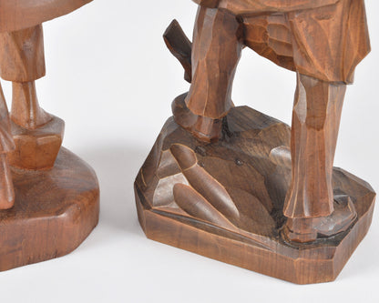 Vintage Oberammergau German Hand Carved Wood Figurines Pair - Bavarian Folk Art-RARE FIND