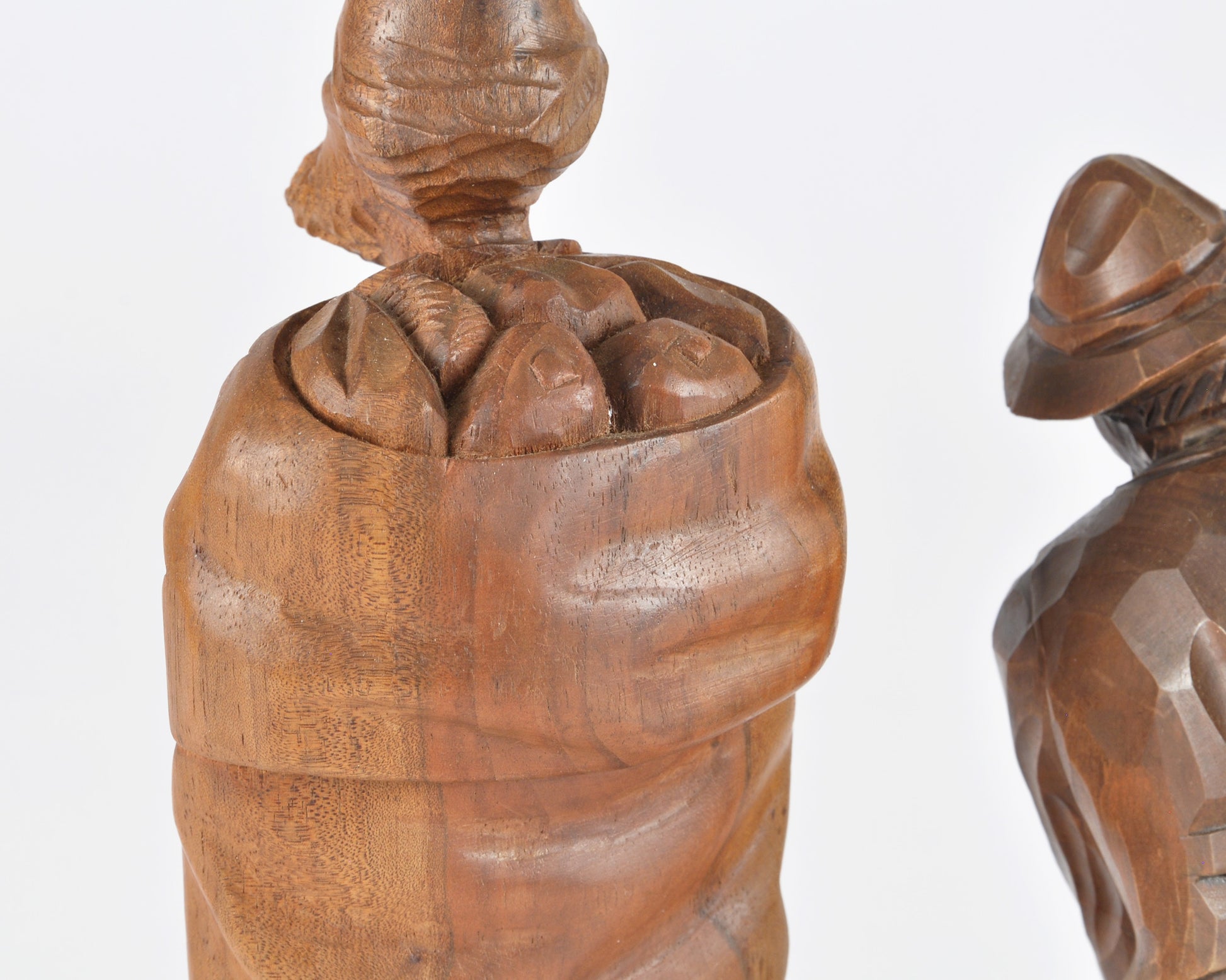 Vintage Oberammergau German Hand Carved Wood Figurines Pair - Bavarian Folk Art-RARE FIND