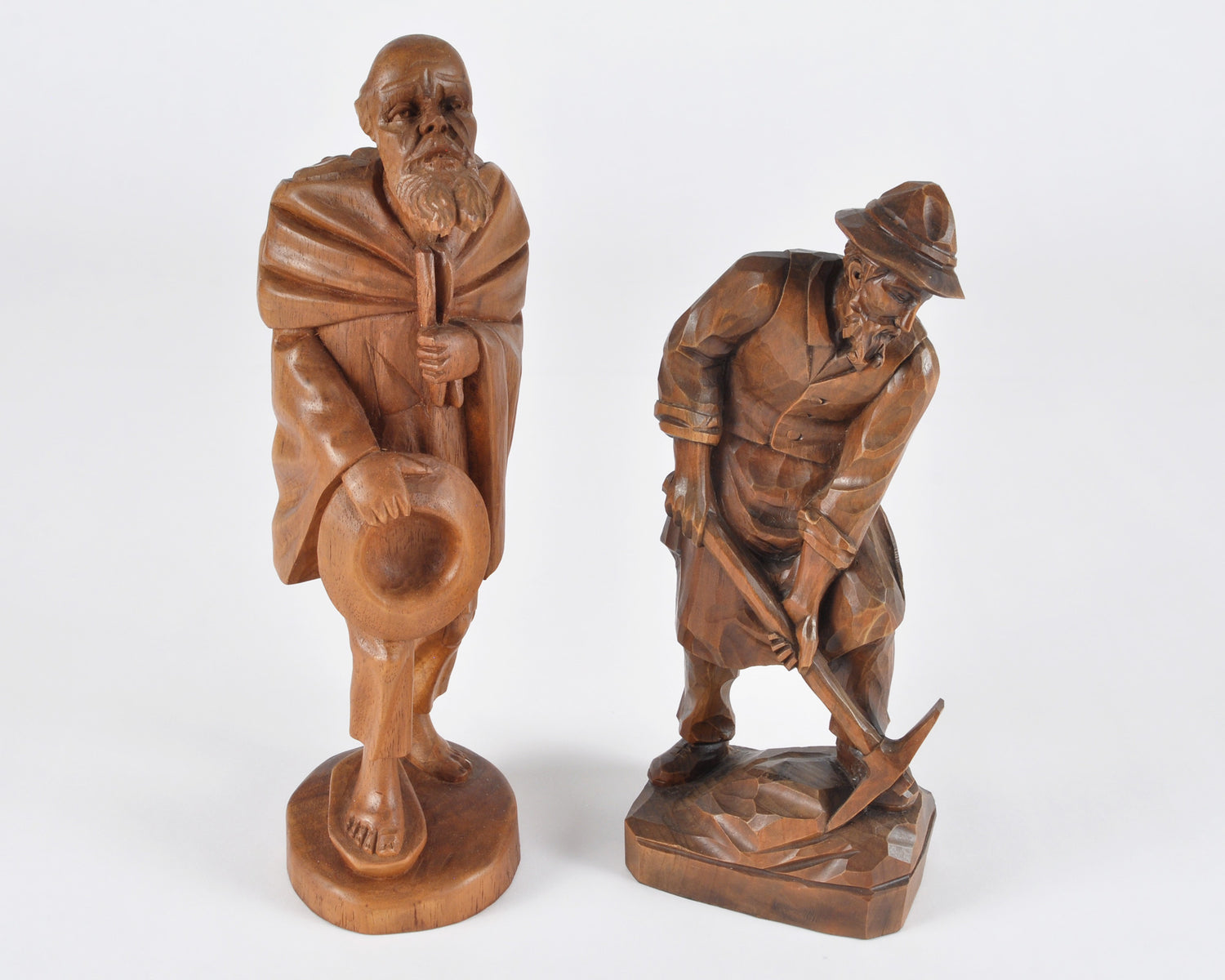 Vintage Oberammergau German Hand Carved Wood Figurines Pair - Bavarian Folk Art-RARE FIND