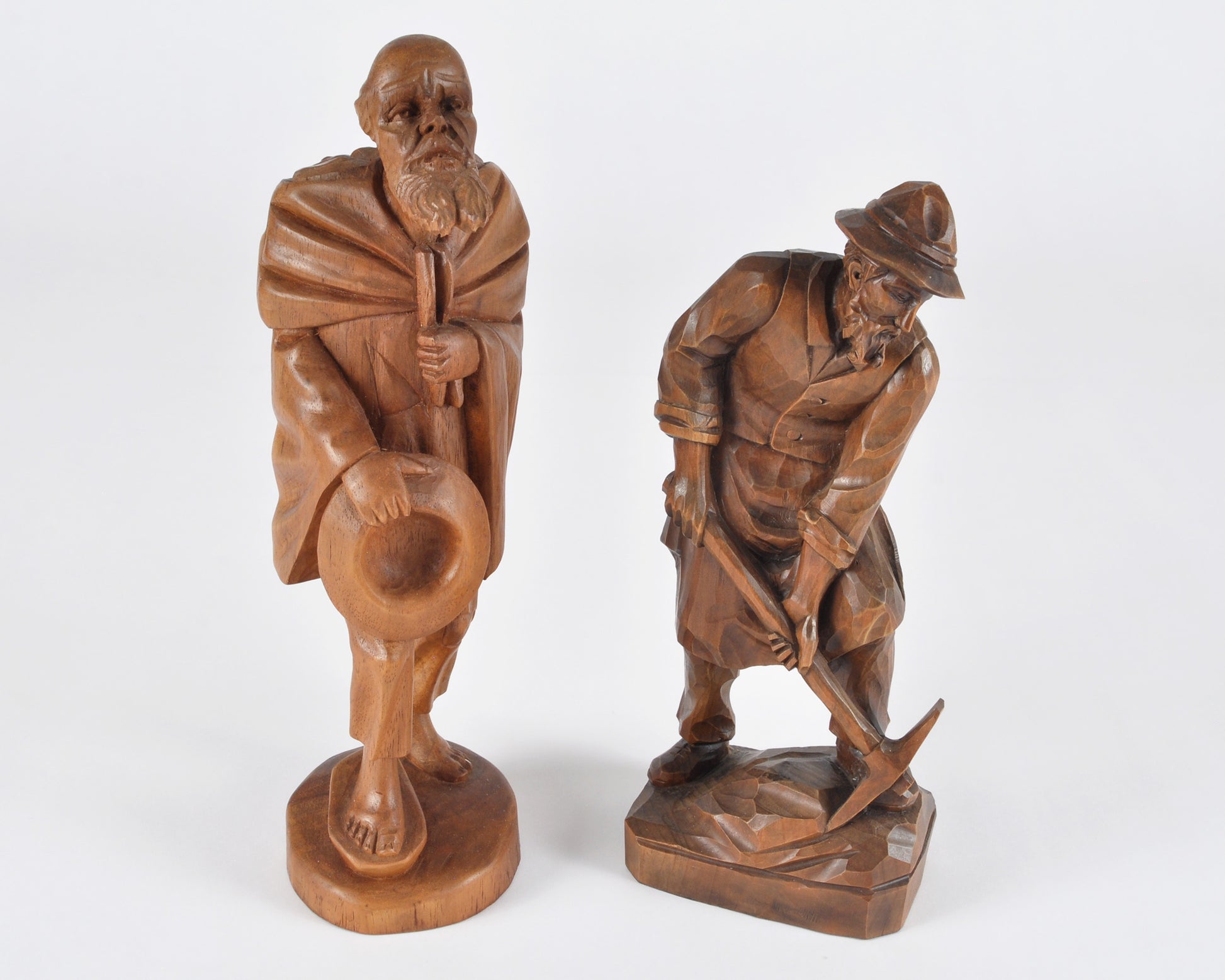 Vintage Oberammergau German Hand Carved Wood Figurines Pair - Bavarian Folk Art-RARE FIND