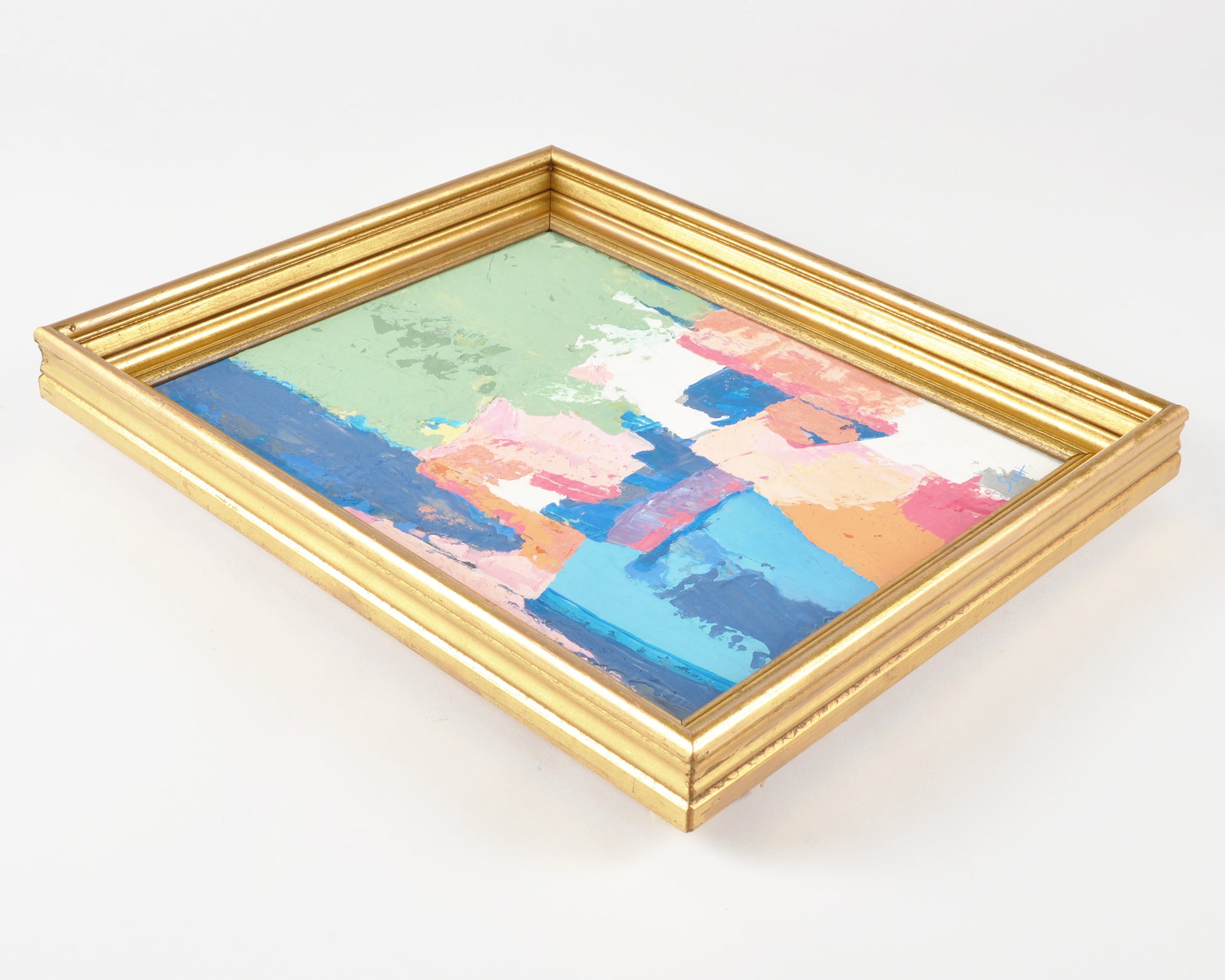 Original Abstract Acrylic Painting on Canvas-Colours-Gilded Gold Vintage Wood Frame by Tamara Scott Tamara Scott Designs