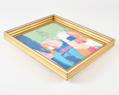 Original Abstract Acrylic Painting on Canvas-Colours-Gilded Gold Vintage Wood Frame by Tamara Scott Tamara Scott Designs
