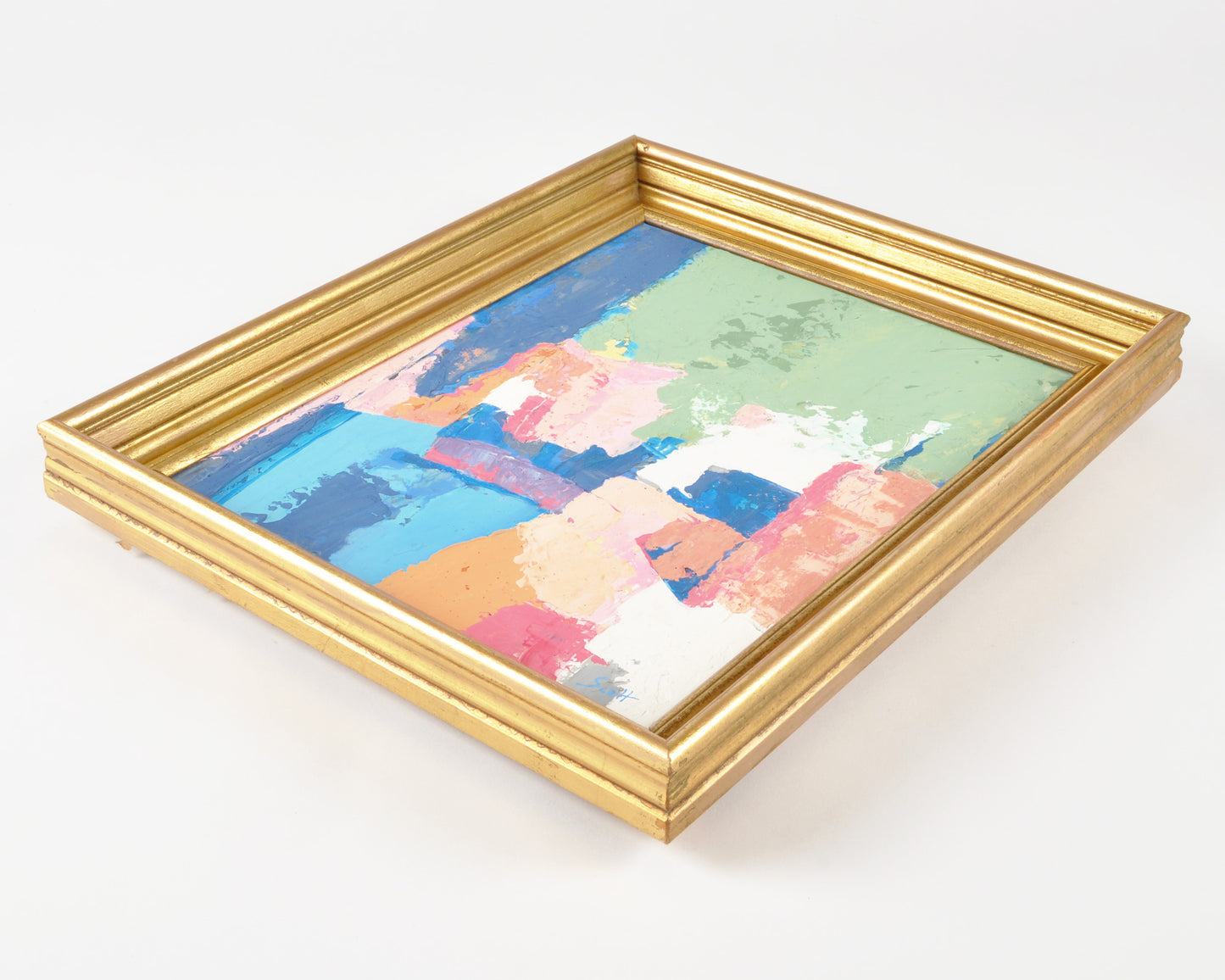 Original Abstract Acrylic Painting on Canvas-Colours-Gilded Gold Vintage Wood Frame by Tamara Scott Tamara Scott Designs