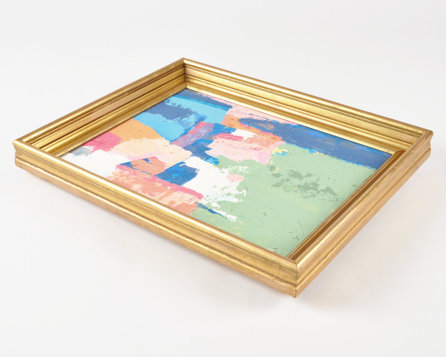 Original Abstract Acrylic Painting on Canvas-Colours-Gilded Gold Vintage Wood Frame by Tamara Scott Tamara Scott Designs