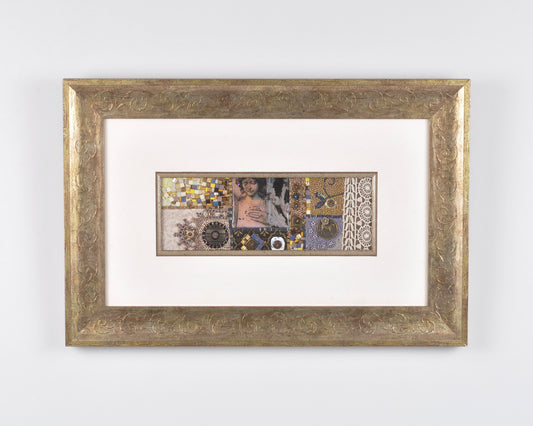 Original Mixed Media Art Custom Framed-Lace-Ornate Gold Wood Framed Vintage Beadwork Art-Tamara Scott-Bead Embroidery Art