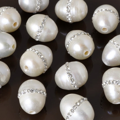 Large Hole Freshwater Pearl-White with Crystals-10x12mm-Quantity 1