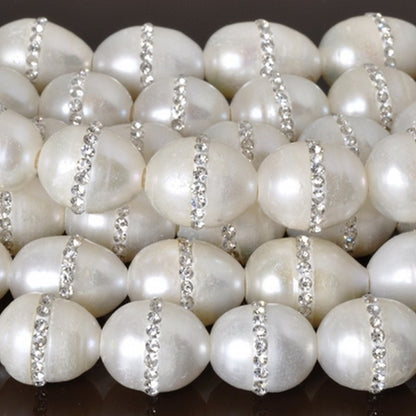Large Hole Freshwater Pearl-White with Crystals-10x12mm-Quantity 1