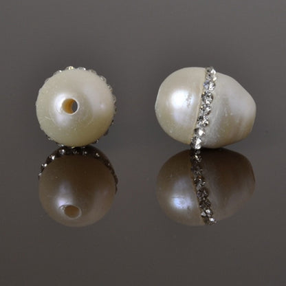 Large Hole Freshwater Pearl-White with Crystals-10x12mm-Quantity 1