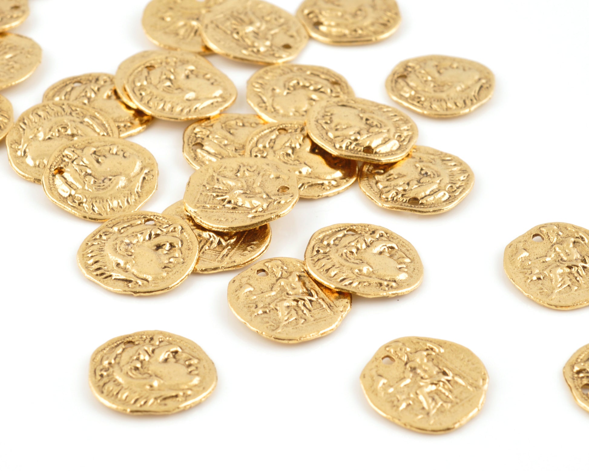 Pewter-16mm Roman Small Coin Charm-Antique Gold-Quantity 1 Tamara Scott Designs
