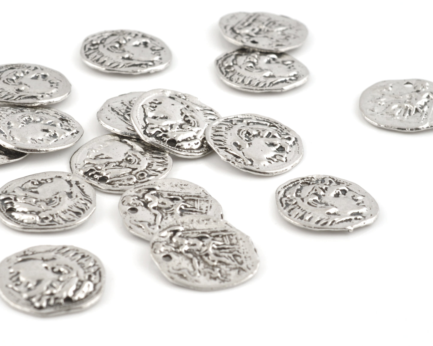 Pewter-16mm Roman Small Coin Charm-Antique Silver-Quantity 1 Tamara Scott Designs