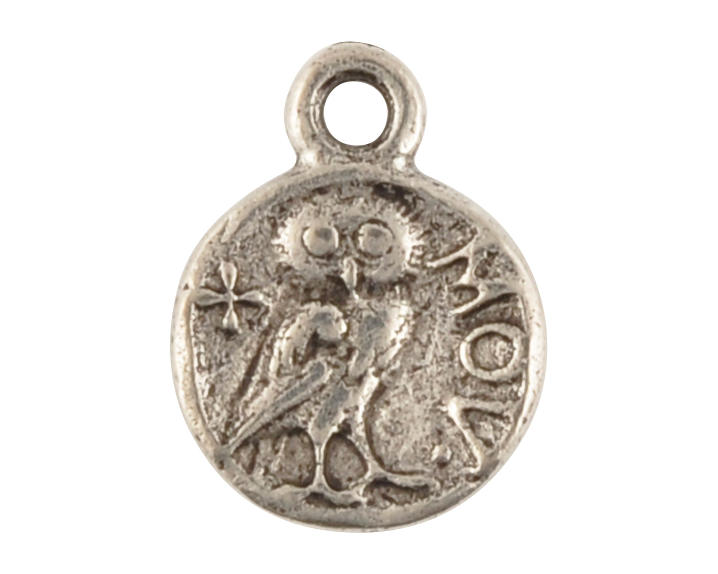 antique silver roman coin owl charm double sided pewter jewelry pendant