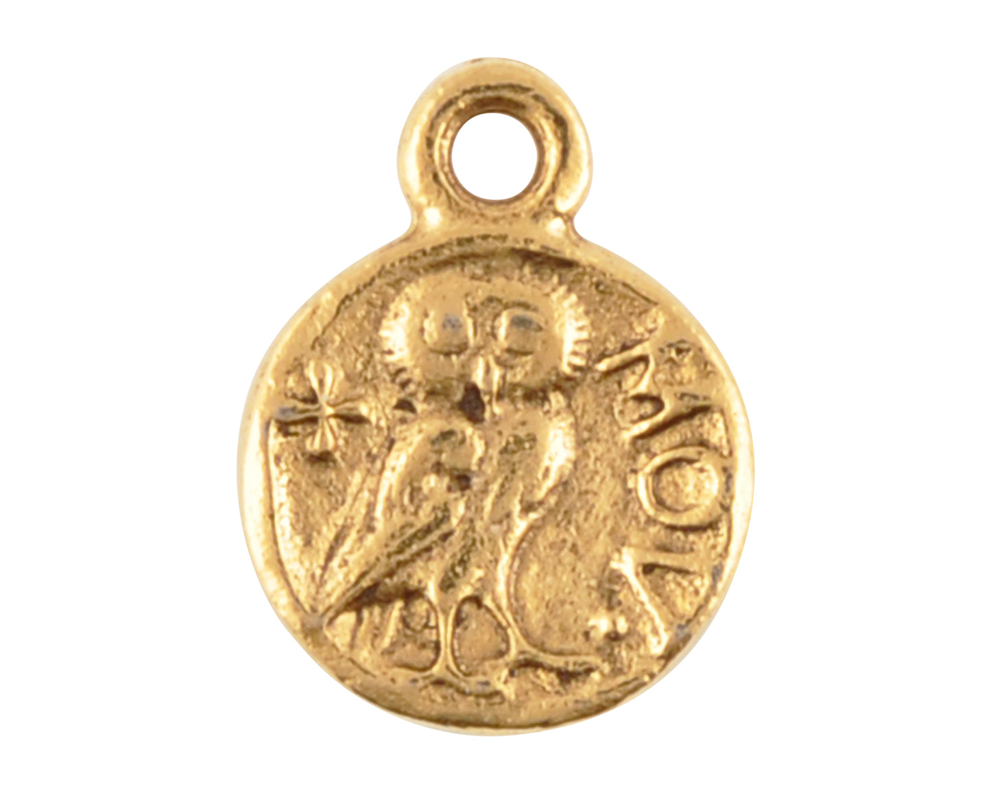 antique gold roman coin owl charm double sided pewter jewelry pendant
