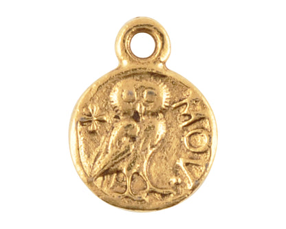 antique gold roman coin owl charm double sided pewter jewelry pendant