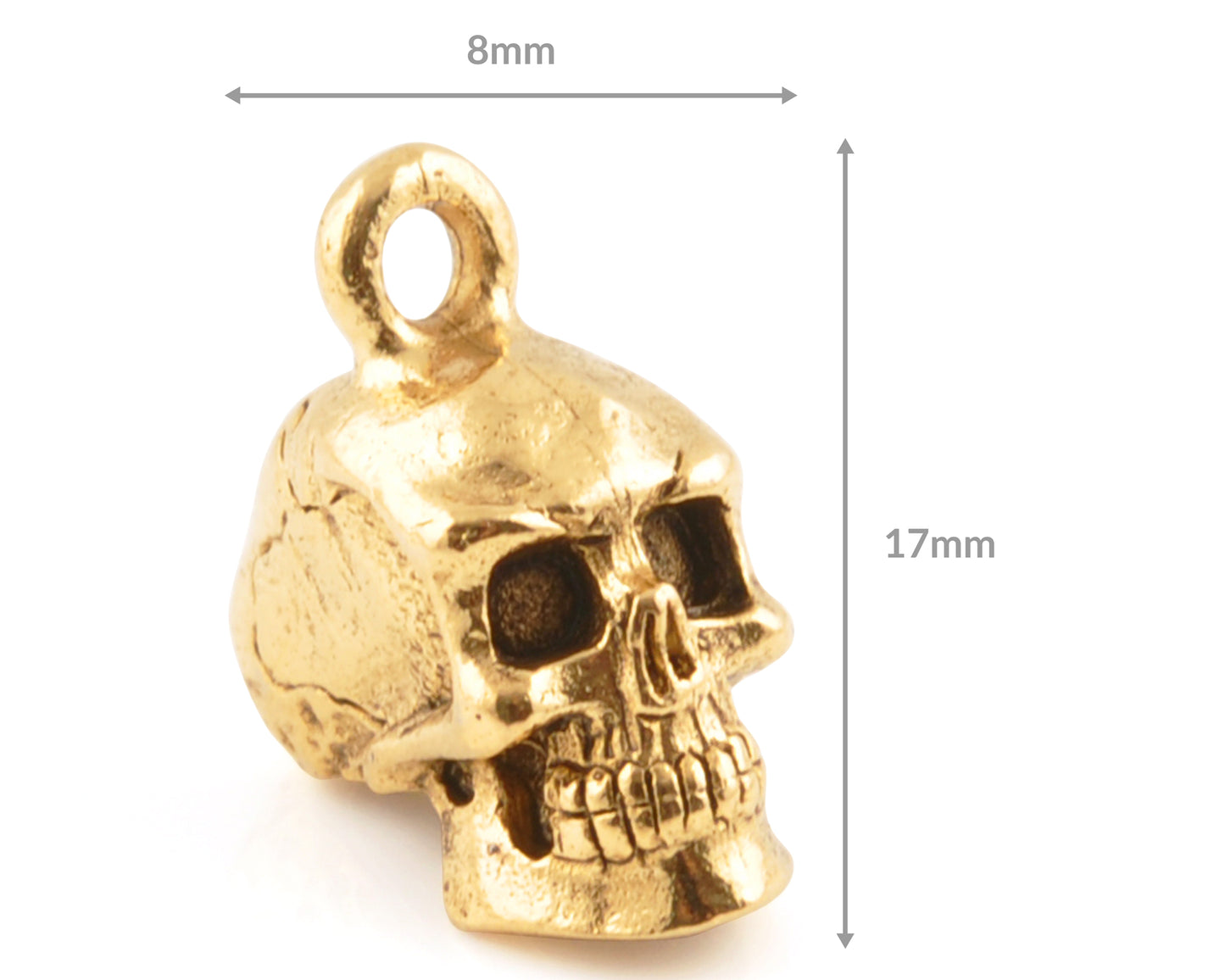 Pewter-17x8mm Skull Head Charm-3 Dimensional-Antique Gold-Quantity 1 Tamara Scott Designs